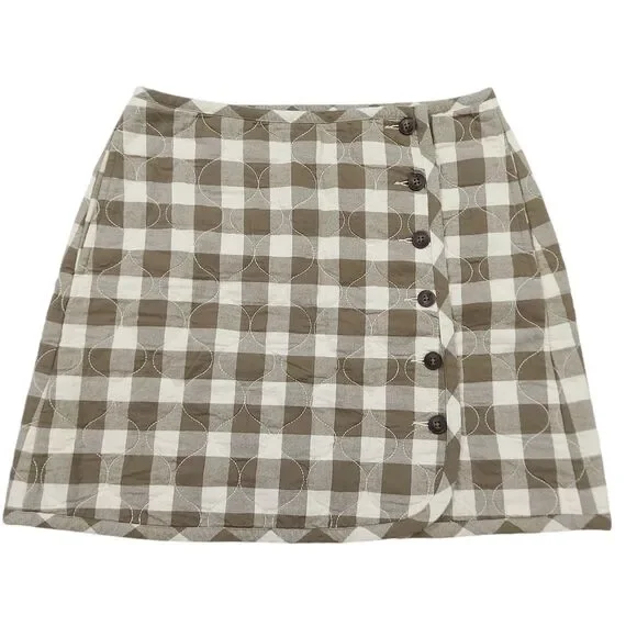 Madewell Flannel Mini Skirt Womens 6 Green Gingham Check Quilted Button Cotton - Picture 2 of 10